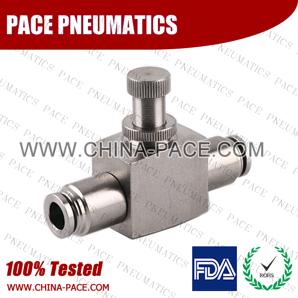 Stainless Steel Push In Fittings Union Air Flow Control Valve, SS Speed Controller